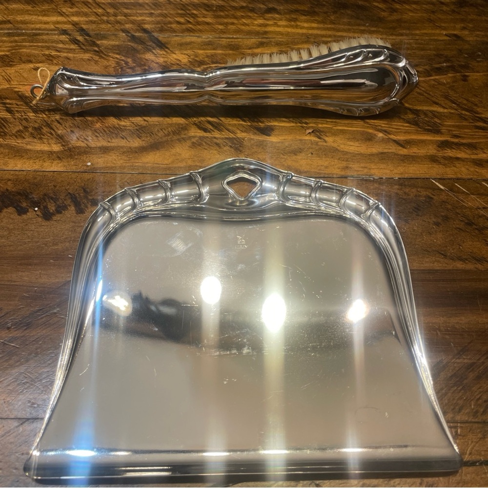 Vintage MCM Alfra Italy Dust And Crumb Table Pan & Brush Set Crome Plated - Picture 4 of 14